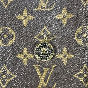 Beautiful Upcycled Louis Vuitton Black Rhinestone and Gold Pendant